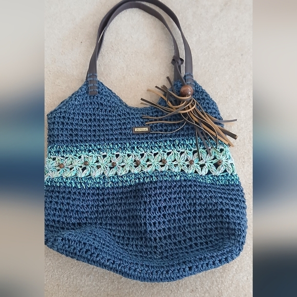 Sun N Sand Handbags - Sun N Sand Beaded Beach Bag Tote NAVY BLUE Lined